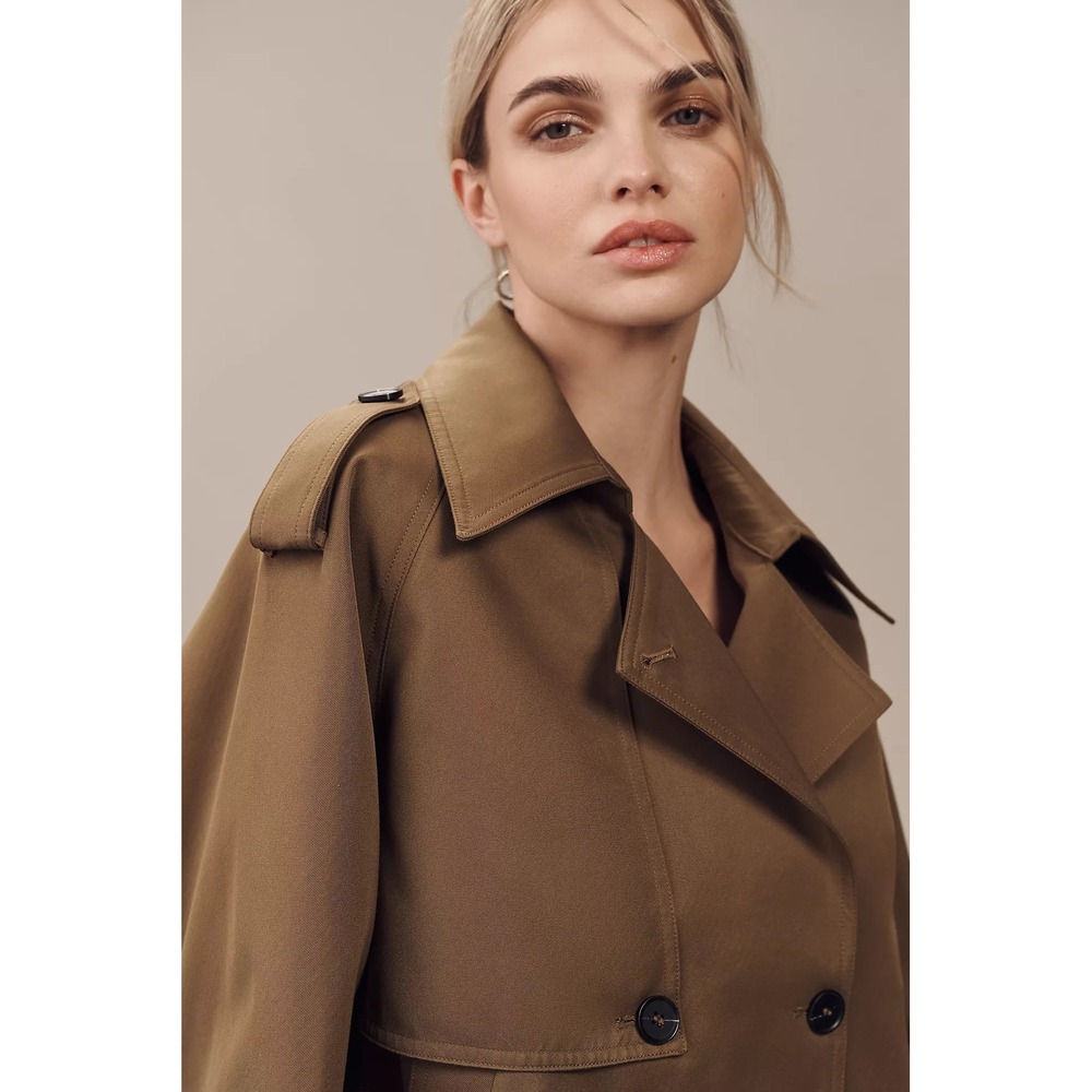 NWT Anthropologie Cropped Trench Coat XS Brown Tan Double Breasted Jacket $158 - Picture 4 of 13